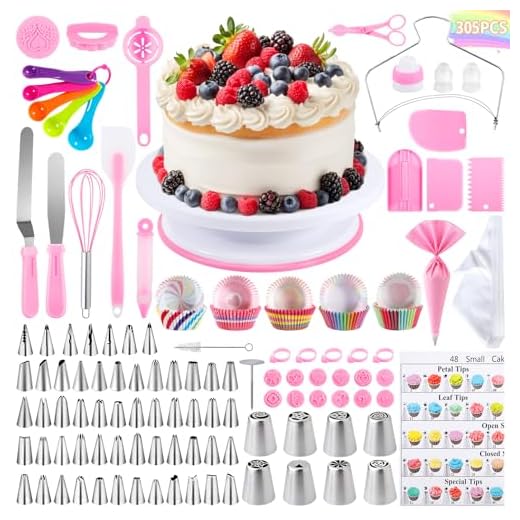 JAMATA Kit Reposteria, 305 pcs Pastelería Kit Completo con Plato Giratorio para Tartas, Boquillas Manga Pastelera y Accesorios Completos para Decoración, Ideal para Decoración de Pasteles