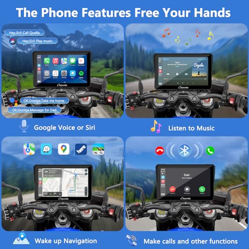 Image of Carpuride W702BS for Motorcycle CarPlay & Android Auto & Dual Bluetooth - 7 inch Waterproof GPS Navigation for Motorcycle