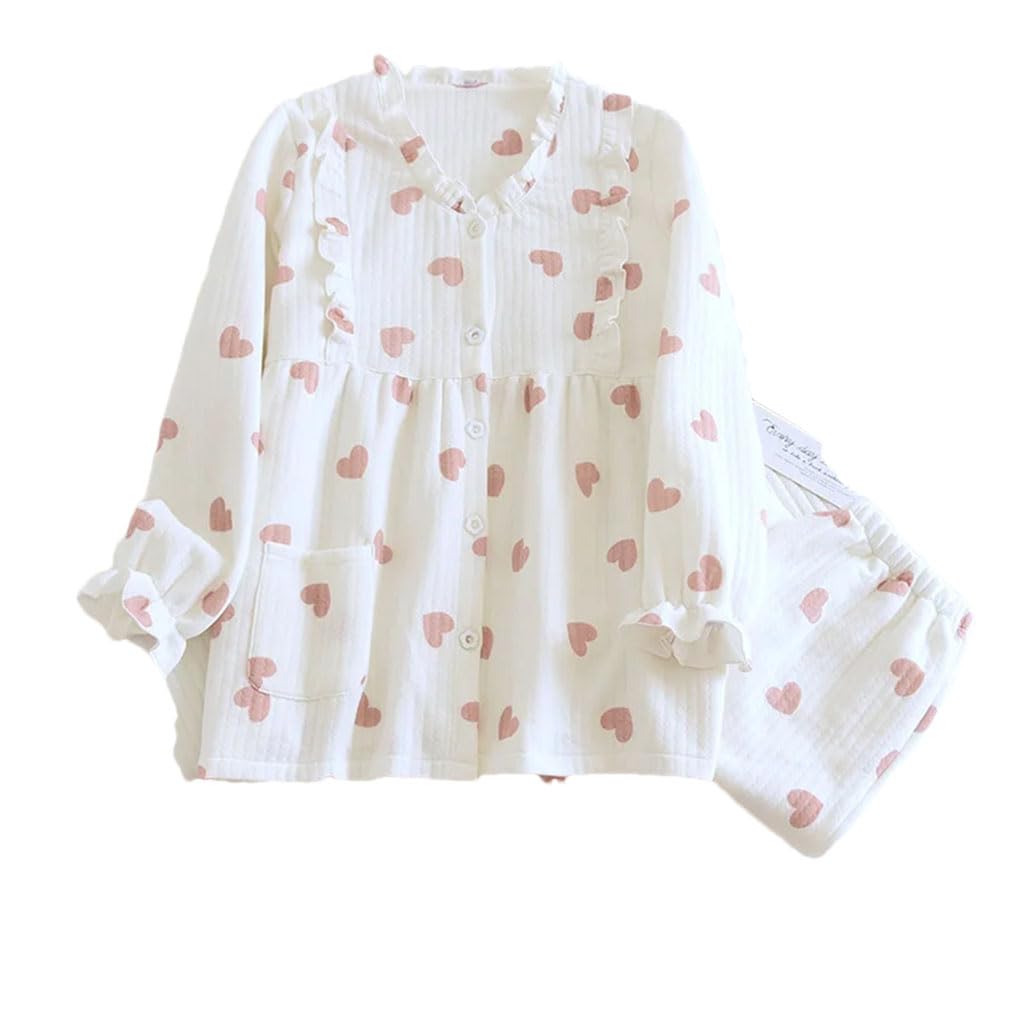 Dninmim Conjunto de pijama de manga larga para mujer, de algodón, con botones, pantalones de manga larga, ropa de dormir para el hogar