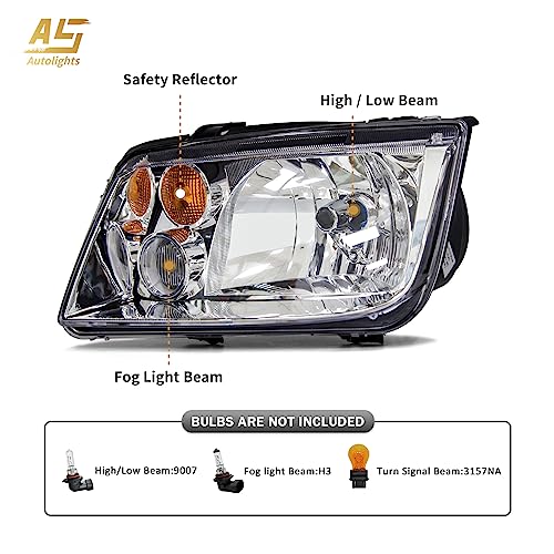 As Headlights Assembly Replacement For 1999 2000 2001 2002 2003 2004 2005 Vw Jetta Mk4 Headlamp With Fog Lamp Chrome Housing Amber Reflector Driver Side And Passenger Side #TOP1