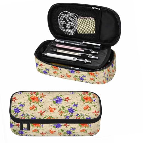 Xuwenz PENPOUCH-1023 Flower Pencil Case Purple Orange Tropical Flower Watercolor Pencil Bag Pen Markers Pouch Holder Organizer cover