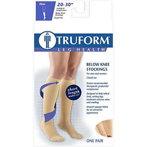 Image of Truform Short Length 20-30 mmHg Compression Stockings for Men and Women, Reduced Length, Closed Toe, Beige, Medium (Pack of 4)