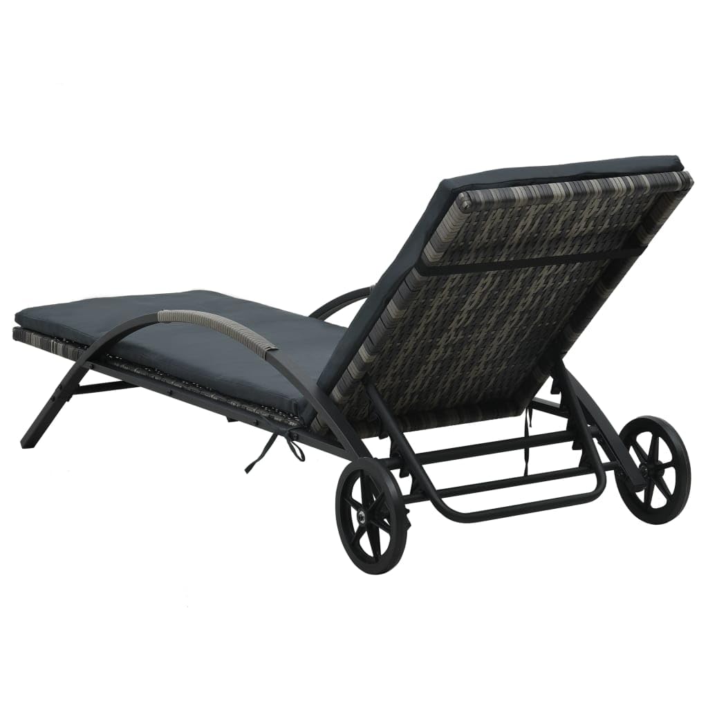 Outdoor Möbel Sonnenliege mit Kissen & Rollen Poly Rattan Anthrazit Outdoor Sitzgelegenheit