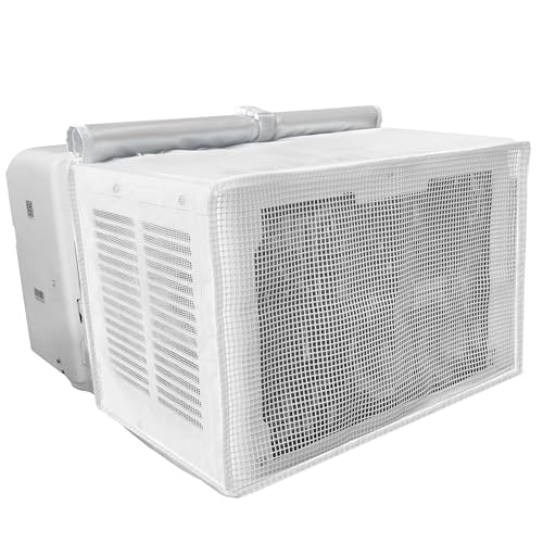 TAKTOPEAK U-shaped Window AC Cover: PVC Mesh for U Shape Window Air Conditioner 8000 10000 12000 BTU, White AC Window Unit Bug Screen Leaf Cover Rain Guard Outside Net Preventing Leaves, Debris, Rain