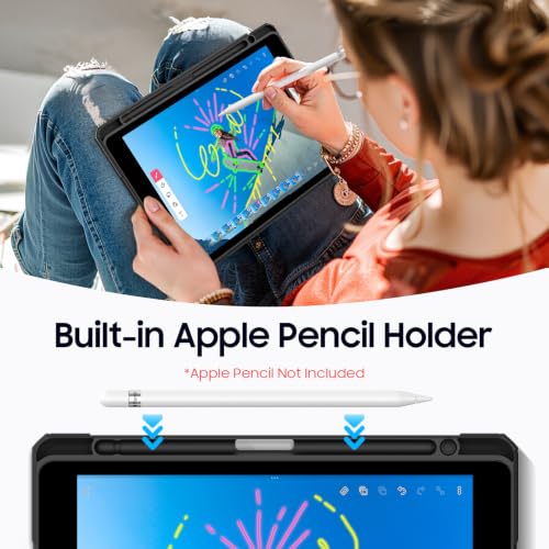 Image of Fintie Hybrid Slim Case for iPad 8th Generation (2020) / 7th Gen (2019) 10.2 Inch - [Built-in Pencil Holder] Shockproof Cover with Clear Transparent Back Shell, Auto Wake /Sleep, Black