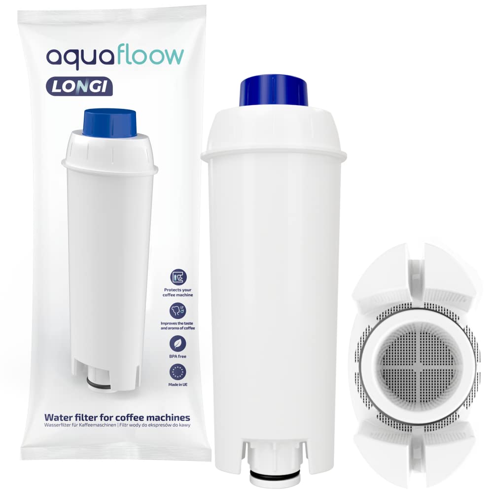 AquaFloow Juego de Mantenimiento para Máquinas de Café: 6 Filtros de Agua, Descalcificador de Líquidos, Tabletas de Limpieza Compatible con DeLonghi DLS C002, SER3017, 5513292811, 8004399327252