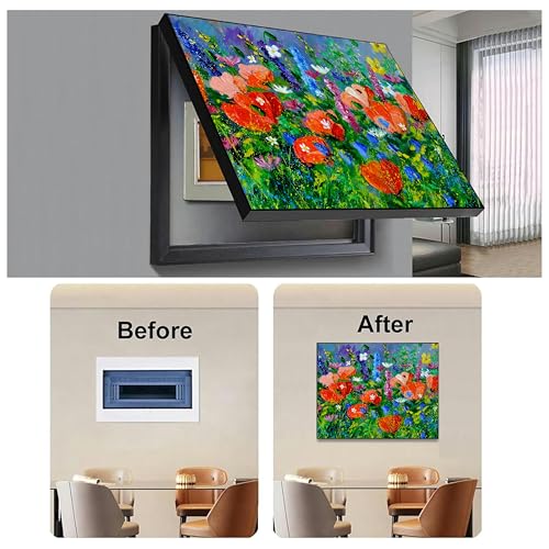 Image of Electric MCB Box Cover Frame With Hydraulic Decorative Painting Tulip Flowers Painting Electrical Panel box Cover, Switch Box Frame Will Fit Max 10x14 inch Switch Board, Outer Size 13X17 Inch