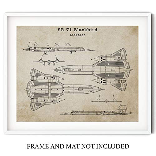 Desert Mercantile Sr71 Blackbird Spy Plane Patent Wall Art Print - 11"X14" Unframed Military Aviation Themed Picture. Vintage Blueprint Style And Appearance. #TOP2