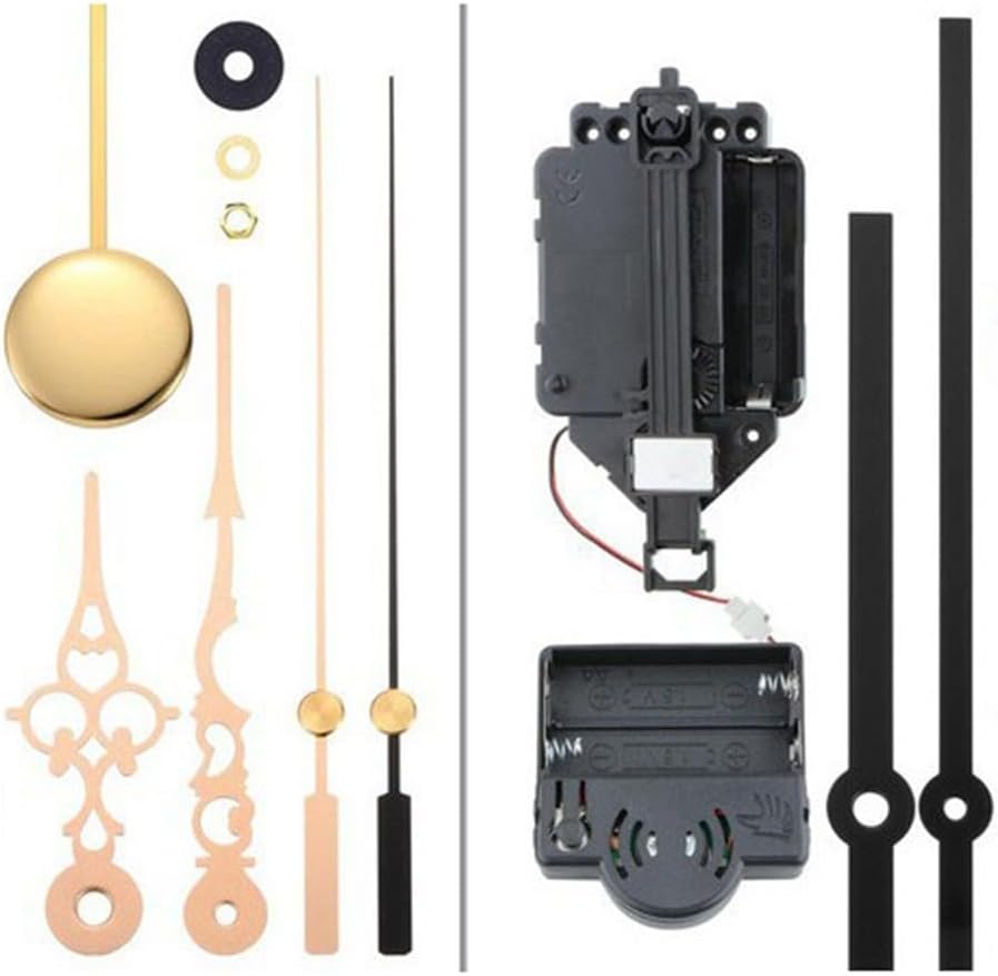 DIY Pendulum Clock Movement Kit with Melody, 17mm Shaft Length, Black + Gold Wall Clock Accessories Home Decor, Includes Setting Button and Music Chime