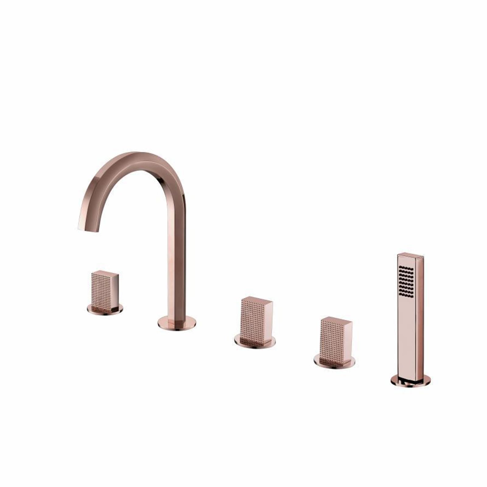 TATITZRO Bath Mixer Taps 5 Hole Bathtub Edge Hot and Cold 3 Handle Pull Out Basin and Bath Mixer Taps Set Shower & Bath Taps for Bathroom Rose Gold