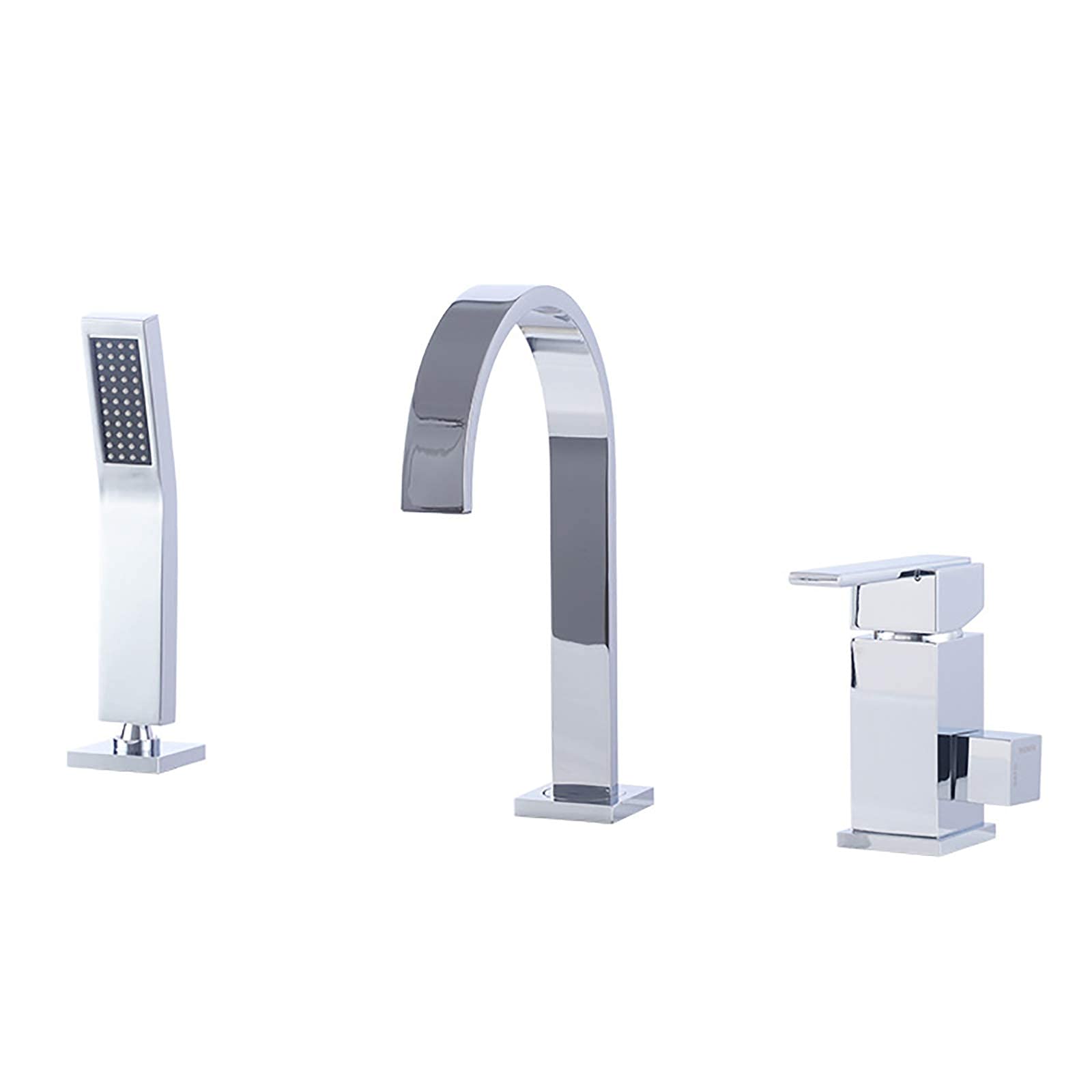 sjdoPulse Chrome Waterfall Bathtub Faucet With Handheld Shower Head, Widespread Tub Faucet Set Deck Mount Gooseneck Tub Filler Faucet 3 Holes Tub Tap For Bathroom