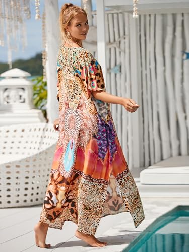 Image of Kaftan Dresses for Women Plus Size Bathing Suit Cover up Caftan Maxi Beach Dresses