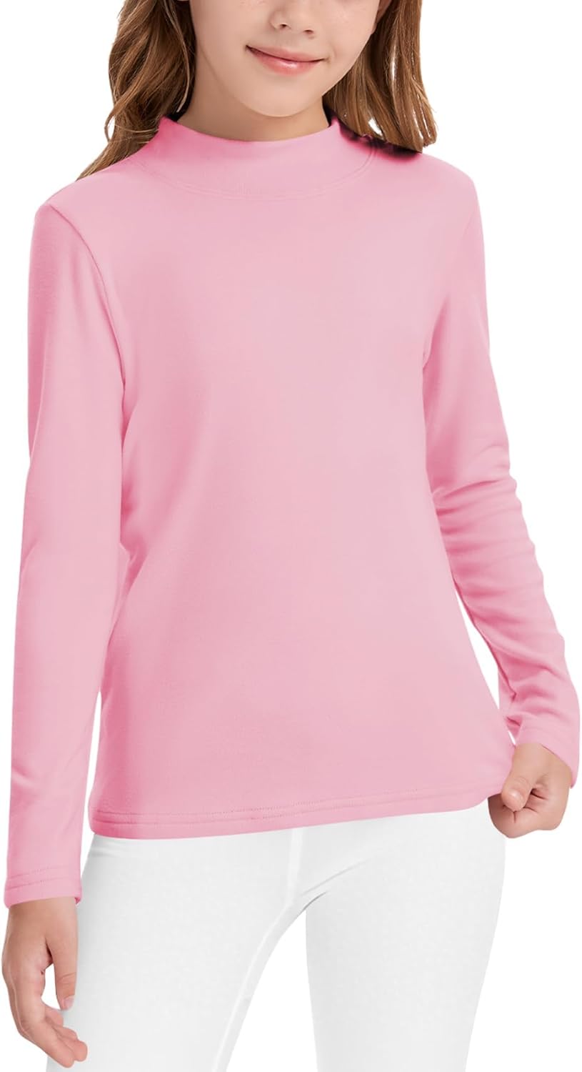 QBK Girls' Mock Turtleneck Fleece Basic Long Sleeve Shirt Casual Tee Tops for Toddler Kids (2t-12Years)