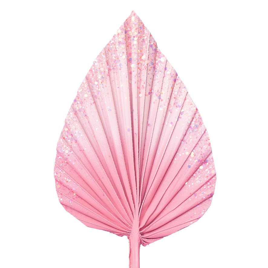 The Baked Studio - Dried Palm Leaf Leaves Palm Spear Cake Topper for Cake Decoration (Pale Pink Glitter Ombre) โ image 1