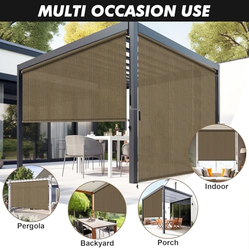 Image of Artpuch Patio Shades Roll Up Outdoor Roller Shade with Spliced Design, 102 inch W x 96 inch H Cordless Outside Blinds Cloth for Porch Pergola Gazebo, Coffee Brown