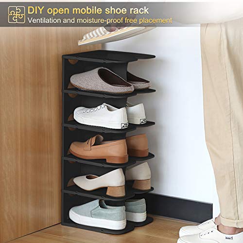 Acpop 6-Tier Free-Standing Shoe Rack, Adjustable Shoe Shelf, Space Saving Shoes Storage Organizer Stand For Entryway, Hallway, Closet, Black #TOP2