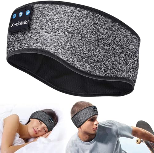 LC-dolida Schlafkopfhörer Bluetooth- V5.2 Sportskopfhörer Musik schlafen Stirnband Kopfhörer mit Ultradünnen HD Stereo Lautsprecher,Perfekt für Sport, Seitenschläfer, Flugreisen (Tiefgrau)