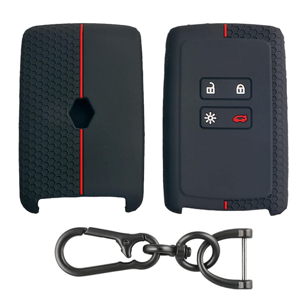 Keycare® Silicone Key Cover and Keyring Compatible for Duster 2026, Triber, Kiger Smart Card (Black with Zinc Alloy)