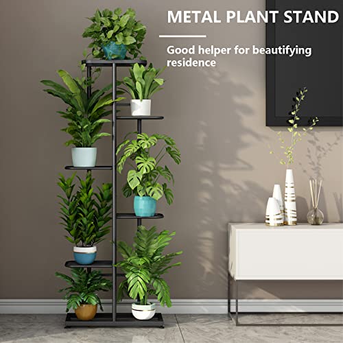 Image of LINZINAR Plant Stand Indoor Outdoor Metal 6 Tier 7 Potted Multiple Flower Pot Holder Shelf Planter Display Shelving Unit for Patio Garden Corner Balcony Living Room (6 Tier 7 Potted, Dark Grey)
