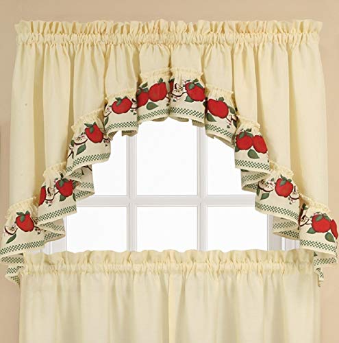 CHF & You Red Delicious Country Apples 3-Piece Window Curtain Tier Set, Ivory, 56-Inch X 24-Inch, W 24" x L 56" (3 Panels) - Image 2