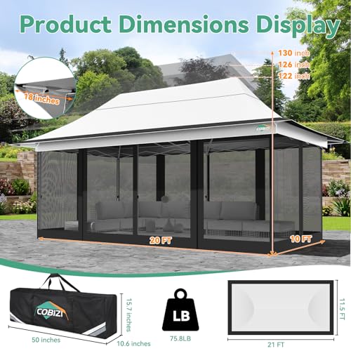 Image of COBIZI 12x20 Pop up Canopy Tent - Gazebo, Party Tents for Parties, Carpas para Fiestas, Large Outdoor Popup Patio Screened Gazebos, Shelter Tents with Net for Backyard, Commercial,Light Grey