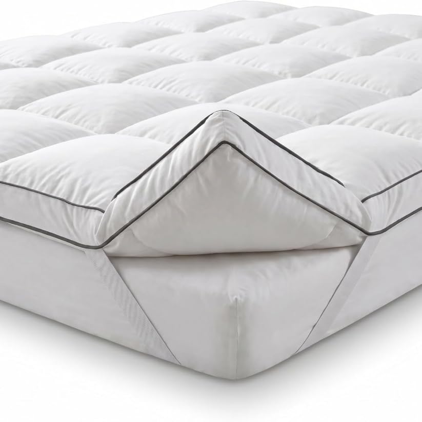 INTRECCI Topper Cloud Matrimoniale 160x200 cm in 100% Piuma d’Oca 1800 GSM | Correttore Materasso Morbido, Spessore Extra 7,5 cm, Effetto Nuvola con Elastici | Traspirante Anti-piuma DownProof