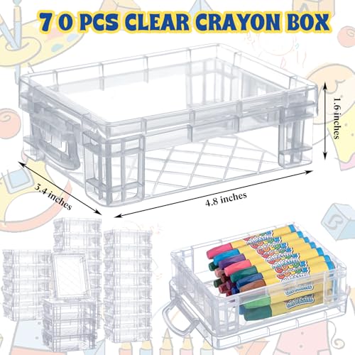Image of Suzile 70 Pcs Plastic Crayon Box with Lid Clear Crayon Organizer Stackable Storage Containers Bulk Pastel Holder Case for Office School Classroom Supplies Pen Pencil Art Crafts