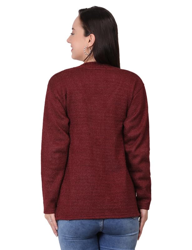 Image of MANRA Women's Woolen V-Neck Buttoned Full Sleeve Cardigan Self Design Soft Wool Fabric Winter Wear Pure Wool Sweater Fully Warm, Front Pockets Cardigan