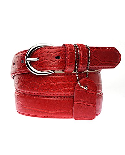 NYFASHION101 Women's Faux Croc Skin Dressy Metal Round Buckle Belt