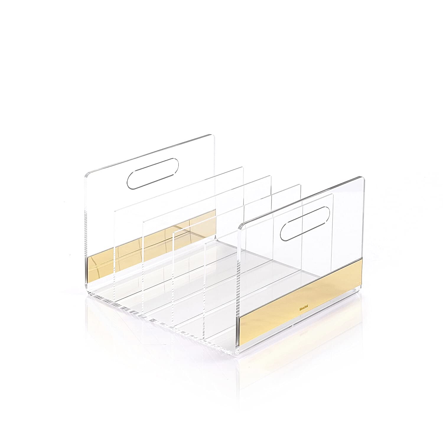 Mouchoi - Organizador de Archivos para Escritorio, Almacenamiento Escritorio, 5 Secciones de Acrílico, Organizador de Archivos, Transparente y Dorado