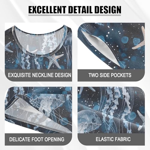 ALAZA Vintage Jellyfish Starfish Pajama Set Short Sleeve Sleepwear Soft Lounge Nightwear4