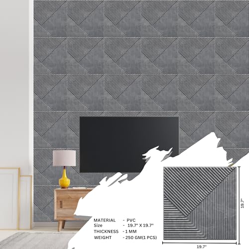 Image of Kayra Decor 3D PVC Wall Panel - Fluted Design, Gray Marble Color 19.7 inch x 19.7 inch (Pack of 18) - Covers 48.51 Sq. Ft.