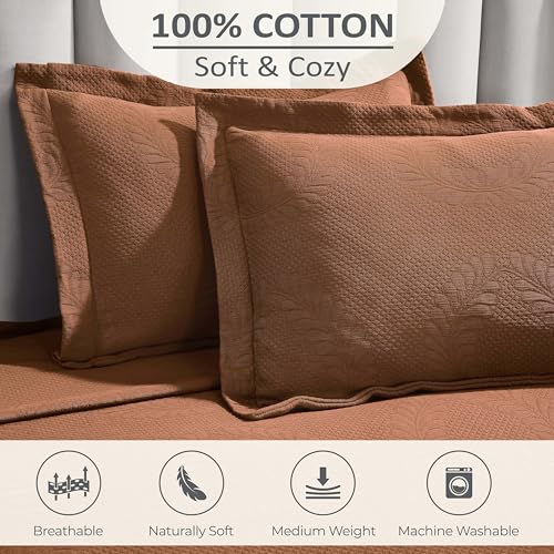 Superior 3 Piece Cotton Bedspread Set, Home Bed Decor, Decorative Bed Spread, 2 Pillow Shams, Medium Weight Blanket, Matelasse Coverlet, Bedding Essentials, Peploi Collection, Full, Burnt Orange