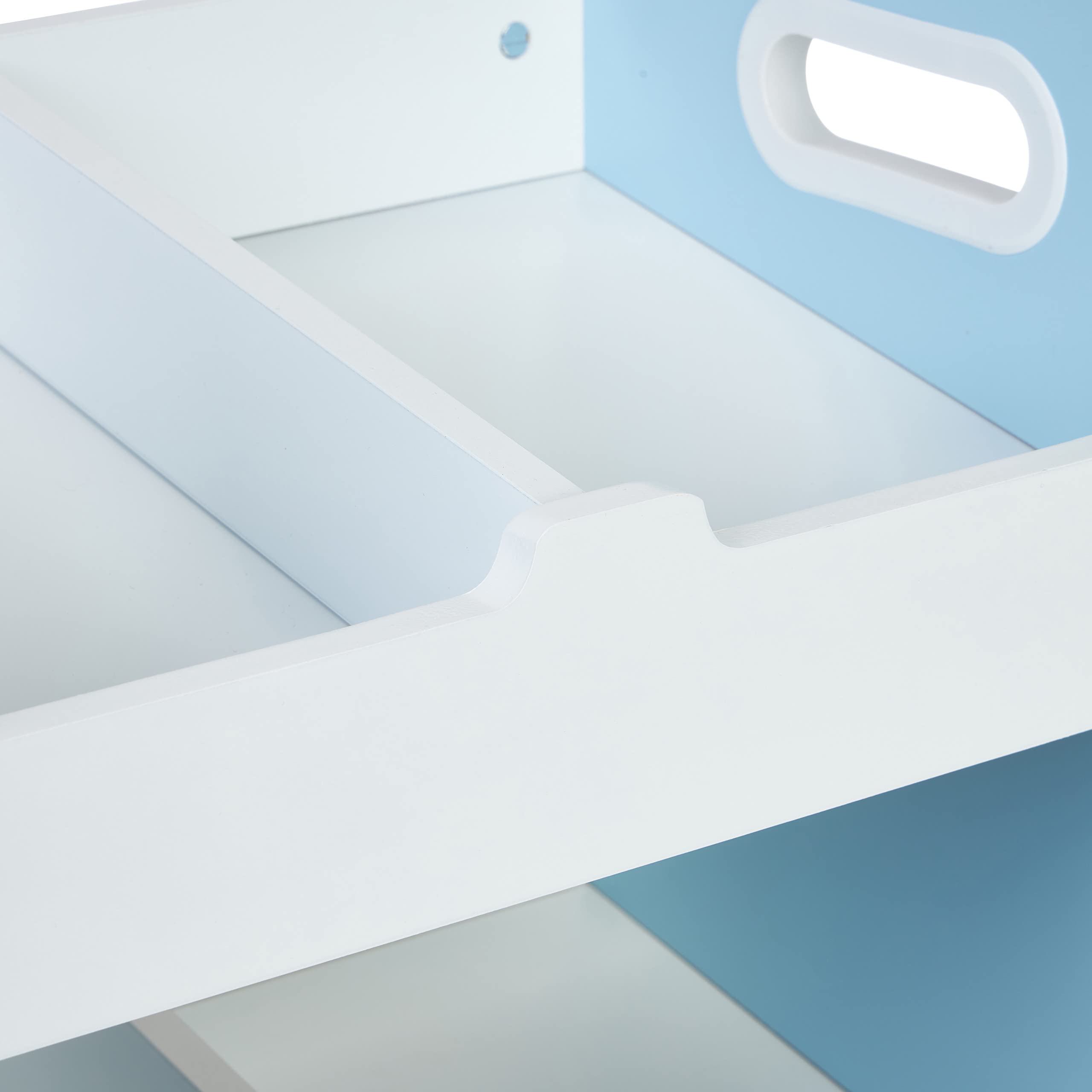 Relaxdays Estantería Infantil Marinero, 5 Estantes, MDF, Organizador Juguetes Niños, Asas, 60x42,5x30 cm, Blanco y Azul, Tablero de Fibras