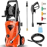 Suyncll Pressure Washer Electric Power Washer with Hose Reel and Brush High Pressure Washer for Driveway Fence Patio Deck Cleaning