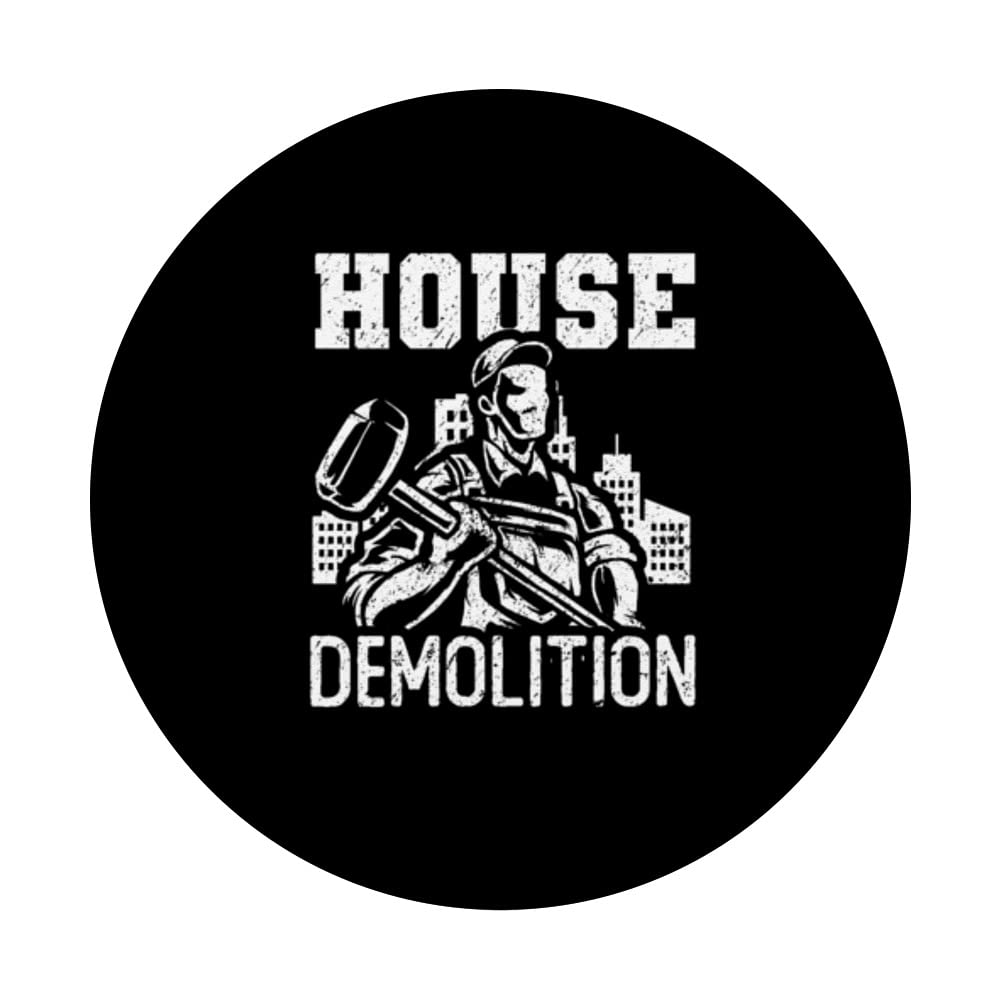 House Demolition Sledgehammer Wrecked House Demolition Day PopSockets Swappable PopGrip, Black - Image 3