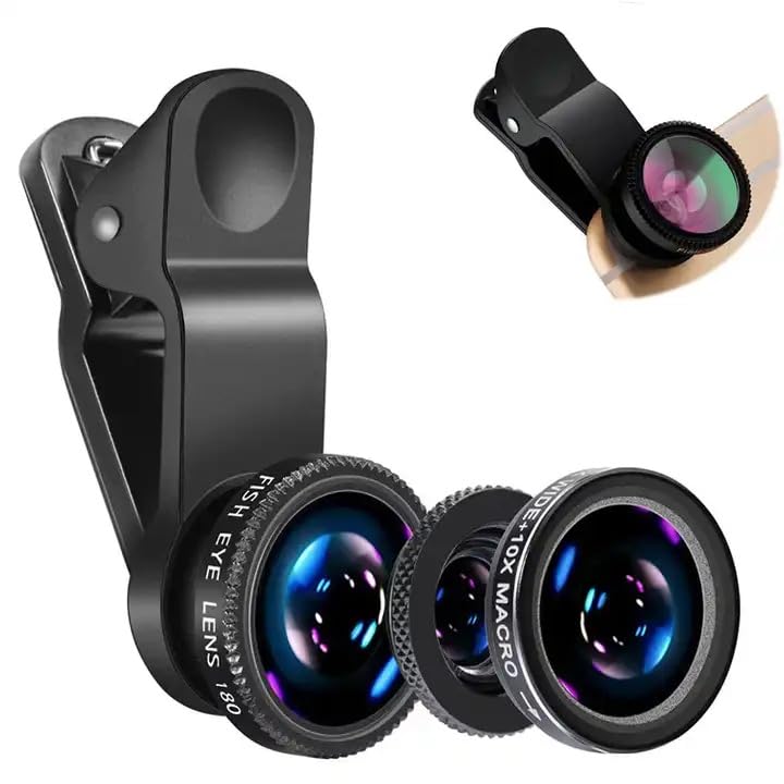 Generic 3 Lens Kit for iPhone and Android Smartphones | Ultra Wide Angle, Fisheye, Macro Lenses | Camera Photography & Video Creation | Palo Alto Electronics