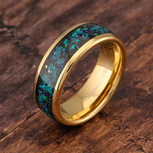 100S JEWELRY Engraved Personalized Galaxy Opal Gold Tungsten Rings For Men Women Wedding Band Engagement Promise Size 6-162