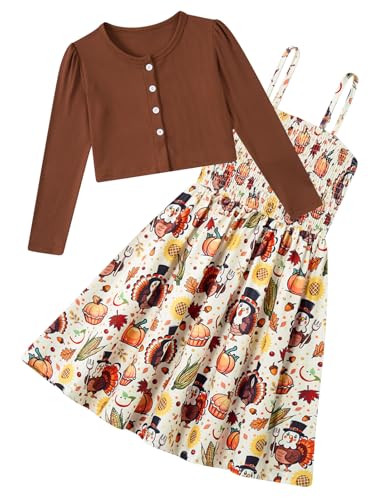 RAISEVERN Girls Dress Size 7-8 Girl Thanksgiving Sunflower Turkey Fall Dresses Casual School Picture Day Outfits