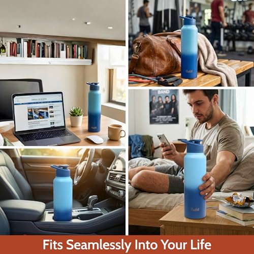 Image of Clazkit Dual Colored Stainless Steel Water Bottle |ISI Certified Leakproof,Durable for School Kids, Fridge, Sports, Gym, Yoga & Office - Easy to Clean & Reusable-1000ml -Set of 6 - Blue
