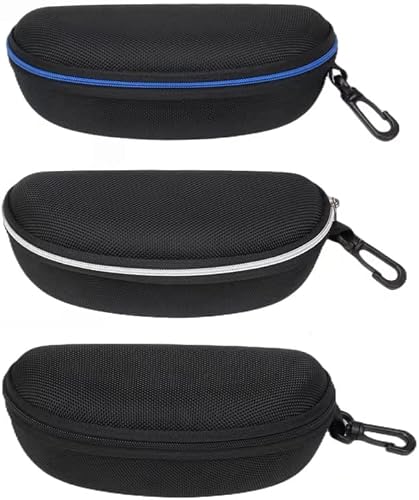 Kowellsen Sunglass Case Protable Travle Zipper Shell Eyeglasses Frame Glass Case Hook for Men and Women(Black,White,Blue)