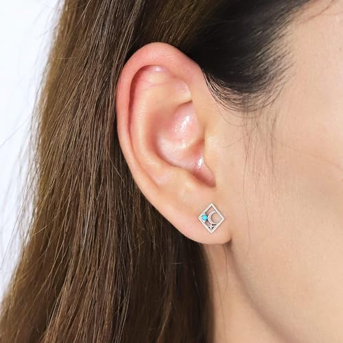 Boma Jewelry Sterling Silver Crescent Moon & Turquoise Star Diamond Shaped Stud Earrings2