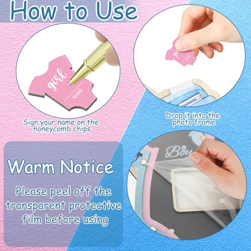 Image of Wenqik 63 Pcs Gender Reveal Baby Shower Guest Book Alternatives Set Baby Shower Decorations with Photo Frame Sonogram Frame Keepsake 60 Wood Slices Guest Book for Birthday