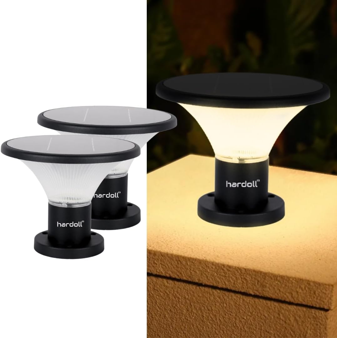 hardoll 10W Solar Lights for Outdoor Garden Home Waterproof Pillar Wall Gate Post Lamp Upgraded Model(Round Shape-Pack of 2)