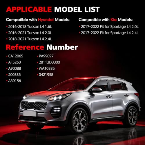 Image of Engine Air Filter Compatible with Hyundai & & Kia Models - Tucson 2016-2021, Sportage 2017-2022 - 1.6L 2.0L 2.4L - Replace# CA12065, AF5260, A90088