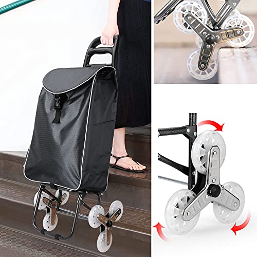 KINLO Einkaufstrolley Treppensteiger mit 3 Räder, Trolly Einkaufswagen Klappbar, Schwarz,Wasserdichter, 45L – Bild 7