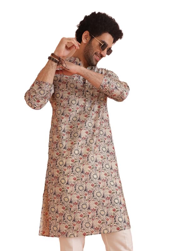 Image of KISAH Men's Cotton Blend Printed Kurta | Festive Navratri Ethnic Wear | Regular Fit