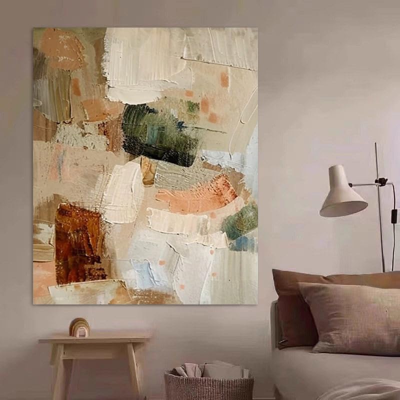 IHHGNB Peinture à l'huile abstraite sur toile, mosaïque texturée aux tons terreux, œuvre d'art murale moderne nordique, grand format (70 x 90 cm/sans cadre)