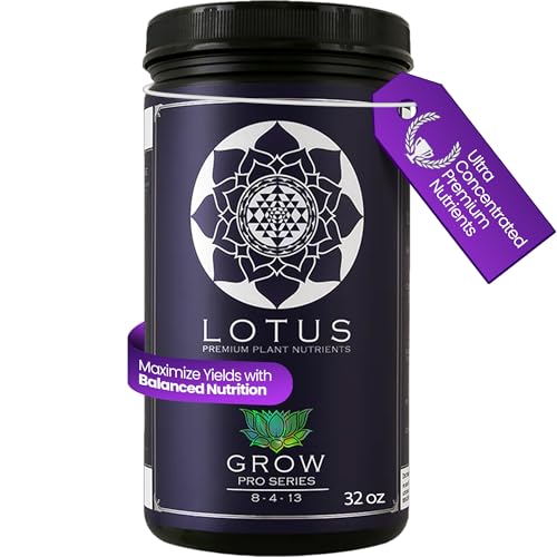 Lotus Nutrients Grow Pro Series Water Soluble Plant Nutrient Powder 14+ Ingredients with Chelated Micronutrients and Amino Acids for Coco Coir Hydroponics Soil Indoor and Outdoor Grows 32oz