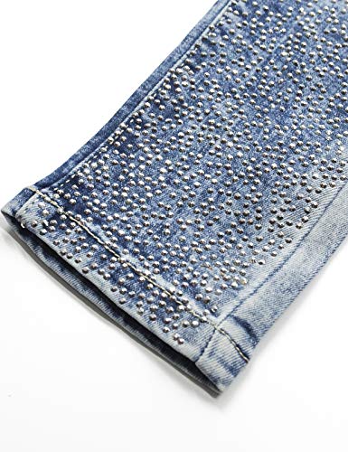 Calça jeans justa com strass para decoração de abelha 3D KIDSCOOL Space Girls, Azul, 9-10 anos